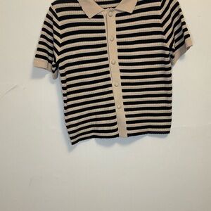 Elegant Striped Cardigan - Black and Tan